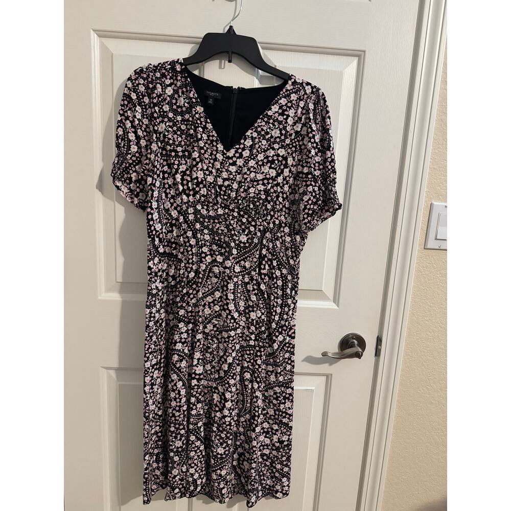 Talbots Smocked Sleeve Midi Dress Floral Paisley Black Pink Size 12P - Picture 2 of 12